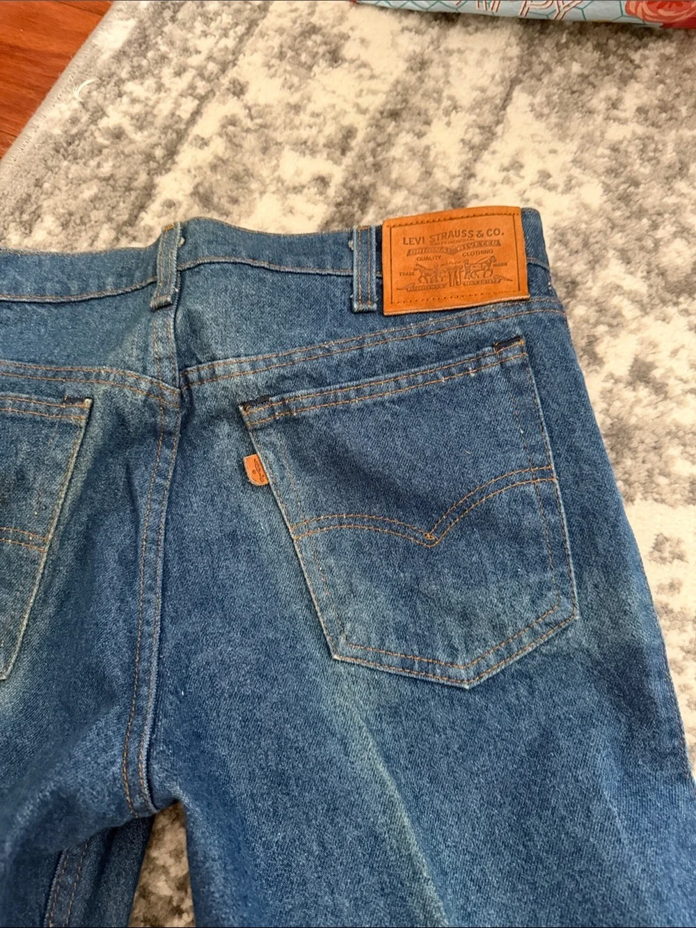 Vintage Levis 517 Jeans Mens 34x30 Blue Denim Boot Cut Orange Tab US Made 1980